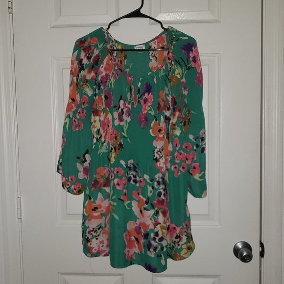 Avenue Plus Size Green Floral Pleated Blouse 18/20 - Picture 3 of 7